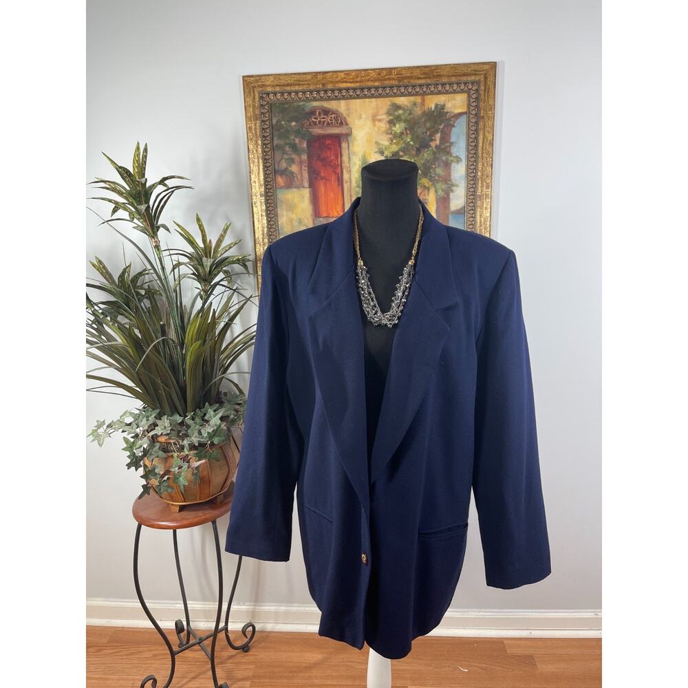 Alfred Dunner Blazer Jacket Women's Size 16 Blue Oversized Quiet Luxury Workwear
